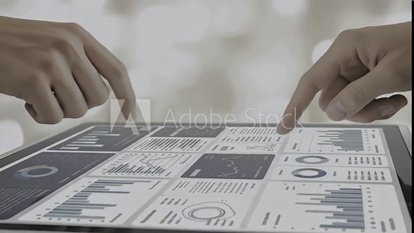 Advanced data analytics visualization dashboard featuring interactive touchscreen metrics for performance insights and collaborative technology solutions