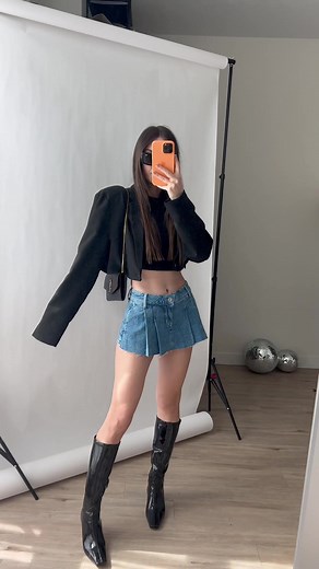 Styling process: micro mini denim skirt outfit