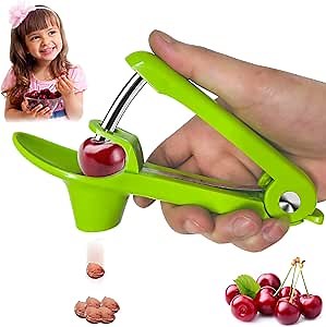 Cherry Pitter - Olive And Other Fruit Tools, Cherry Pitter With a Space-Saving Lock(GREEN)