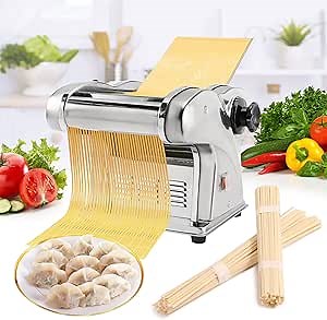 WICHEMI Electric Pasta Maker Machine 3 IN1 Pasta Dough Spaghetti Roller Noodle Pressing Machine Stainless Steel 135W for Home Family Use (2.5mm round noodle+4mm flat noodle+9mm flat noodle)