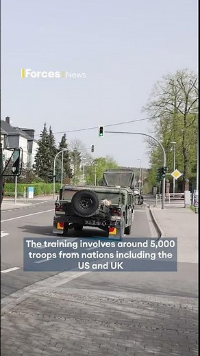 US Army convoy thunders through German town