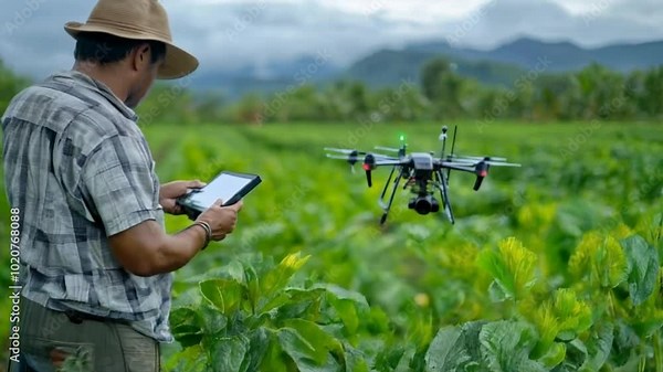 Precision Farming: Farmer using drone technology for agricultural surveying