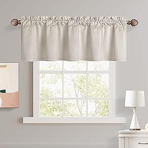 JIUZHEN Valances for Windows, Kitchen Valance Curtains - Velvet Valance for Living Room, Rod Pocket Short Tiers, Window Treatments for Bedroom, 52" W x 18" L, 1 Panel, Cream