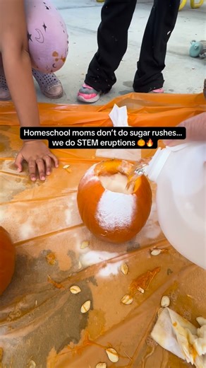 Who needs candy when your pumpkin’s literally exploding? 😂🎃💥 #halloweenscience #homeschoollife #homeschoolmom #scienceexperiments #sahmomlife #homeschoolcoop | HomeGrown Minds