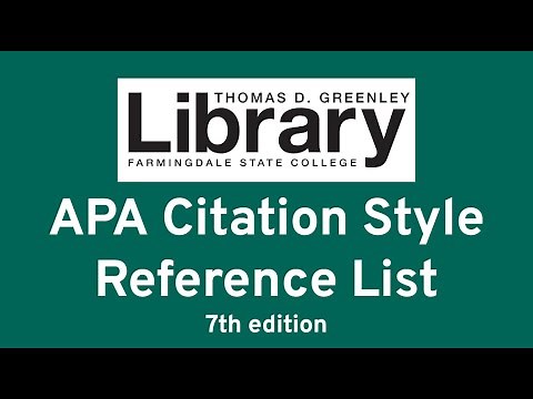APA Citation Style: Reference List (7th edition)