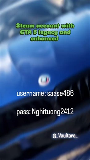 Vaultara on Instagram: "Free steam account with GTA 5 #steam #freeaccounts #gaming #pcgaming #gamer #gta6 #algorithms"