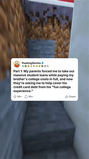 1.1K views | Part 1 My parents forced me to take out massive student loans while paying my brother's college costs in full, and now they're asking me to help cover his credit card debt from his fun college #redditstories #redditreadings #askreddit | Reddit.Stories | Facebook