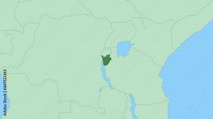 Map of Burundi with pin of country capital. Burundi Map with neighboring countries in green color.