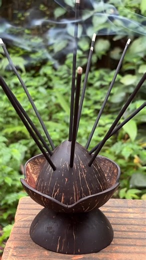 coconut shell craft on Instagram: "Unleash your creativity!  Here's a step-by-step guide to making a unique handmade agarbatti stand using a coconut shell. #cococrab #craft #idea #handmade"