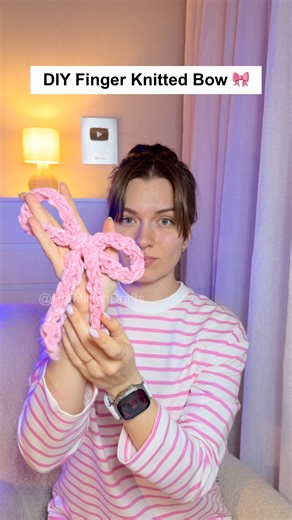 DIY Cute Finger Knitted Bow 🎀 Easy Yarn Craft #diy #craft #trending #viral #viralcraft
