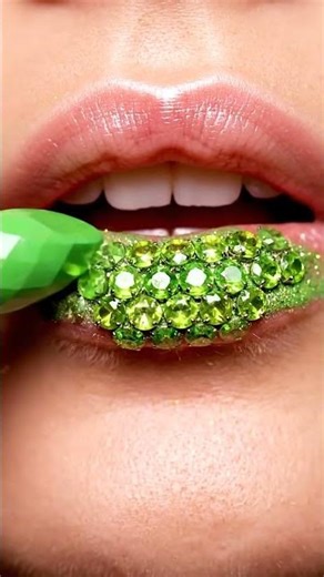 ASMR Applying Peridot Graduation Gem Ring Lipstick 💚💄 | Crystal Green Lip Transformation