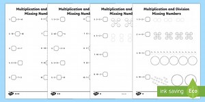 Missing Numbers Multiplication and Division Worksheets