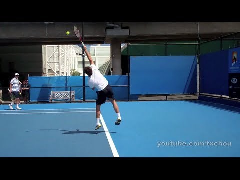 Roger Federer - Slow Motion Serves in High Definition, Australian Open 2011 Practice Courts