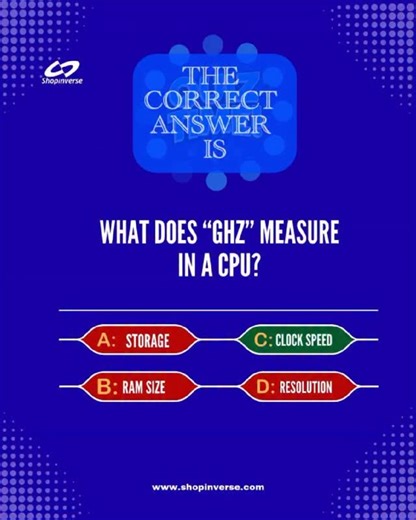 The answer is Clock Speed ✔️⚡ If you got it right, you are officially tech smart GHz simply tells you how fast your CPU can process tasks. The higher the GHz, the faster your processor handles instructions and everyday performance Should we reward one lucky winner for getting it right? 😁🤔 #techtrivia #laptopfacts #shopinverse #techsmart #laptoptips #techupdate #explore #fyp #shopinverseofficial | shopinverse