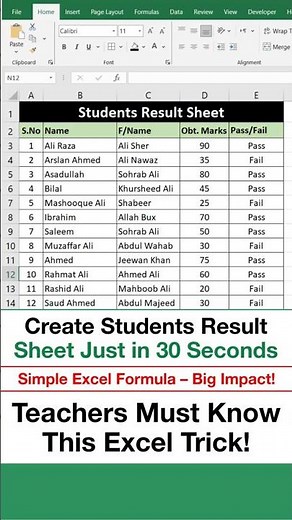 Create a Student Result Sheet in Excel Using IF Function | Excel Tutorial 🔥