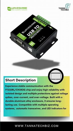 Waveshare FT232RL / CH343G USB to RS232 / 485 / TTL Converter | Industrial-Grade, Isolated Interface