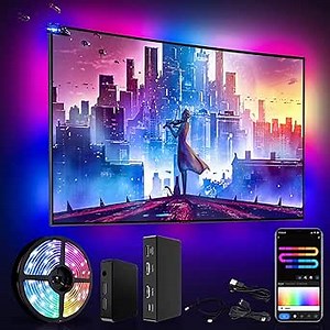 Immersion TV LED Backlights, Screen and Music Sync, HDMI 2.0 Sync Box Included, RGBIC Ambient Wi-Fi TV Backlights for 55-65 Inch TVs PC, Compatible with Alexa & Google Assistant, App Control