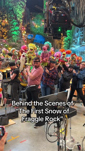 Just look at these amazing puppeteers! Fraggle Rock truly has the best of the best. Jordan Lockhart as Wembley, Donna Kimball as Mokey, and Karen Prell as Red. Oh yeah, and Ali Eisner as Shiela! 😂 You can watch “The First Snow of Fraggle Rock” now on @Apple TV! #FraggleRock #BehindtheScenes #Puppets #Muppets #JimHenson