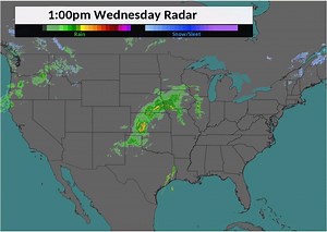 1-5 PM RADAR LOOP: There is widespread rain from the Oklahoma panhandle to Wisconsin with developing strong to severe storms from Kansas City to the Gulf Coast, follow weather.gov for the latest forecast, watches and warnings this evening. | U.S. National Weather Service (NWS)