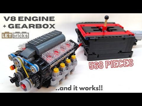 Building a functional MOC V8 engine and gearbox | Letbricks.com | step by step | ASMR
