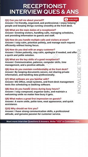Receptionist Interview Questions and Answers | Receptionist Job Interview Questions and Answers
