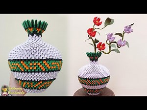 3d origami flower vase v29 | DIY paper flower vase home decoration idea