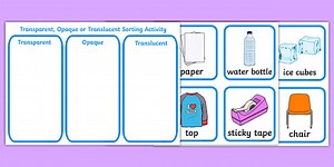 Transparent, Opaque and Translucent Sorting Activity