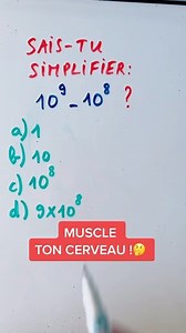 14K views · 47 comments | Comment simplifier 10⁹ − 10⁸ ? Il faudra utiliser des propriétés sur les puissances et une factorisation. Dis-moi dans les commentaires si tu as compris et abonne-toi pour plus de contenus mathématiques✅ #math #maths #mathematiques #mathematics #mathtricks #prof #lycee #college #mathhacks #calcul #operations #puissance #exposant #spémaths #seconde #première #terminales #baccalauréat | Bosse Tes Maths | Facebook