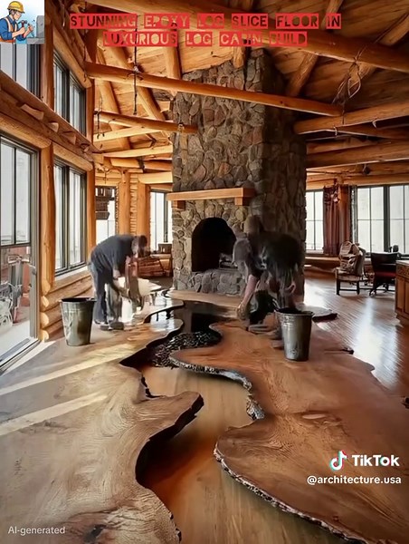 Stunning Epoxy Log Slice Floor in Luxurious Log Cabin Build! #epoxy #DIY #logcabin