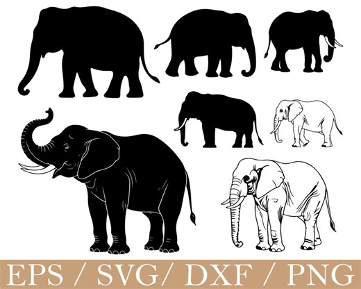 Elephant Svg, Elephant Silhouette, Dxf, Png - Etsy