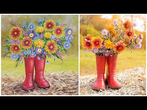Autumn Floral Boots Acrylic Painting LIVE Tutorial