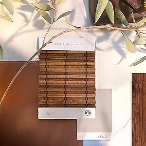 MOOD Custom Bamboo Shades | Rustic | Cordless Bamboo Roman Shades for Windows and Doors (Natural Woven) | Rustic Walnut (Great Privacy) | Sample Swatch Kit