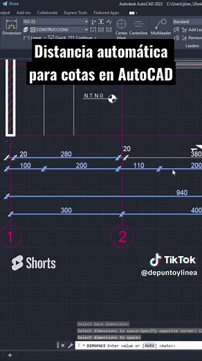 Cómo distanciar automáticamente las cotas en AutoCAD En este video te enseñaremos como establecer una misma distancia para las cotas en AutoCAD. Suscribete para más contenido! https://www.youtube.com/c/depuntoylinea #arquitectura #AutoCAD #diseño