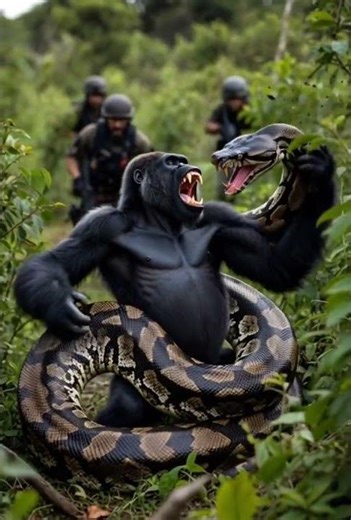 😮 A gaint python coil tightly to a gorila 😮 #usashorts #sehar #wildliferescue