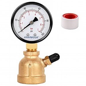 Gas Line Pressure Tester, Brass Gas Pressure Tester Gauge, 3/4" FNPT Forged Brass Assembly with Air Pressure Gauge 31psi and Air Bleeding Valve for Pressure Testing on Home Gas Line