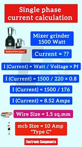 Single phase Current calculation #electronic #electrohouse #Electric #electrician #electronicmusic #reelsviral #electronics #electricianlife #electrical | 𝐄𝐥𝐞𝐜𝐭𝐫𝐨𝐧𝐢𝐜 𝐂𝐨𝐦𝐩𝐨𝐧𝐞𝐧𝐭𝐬