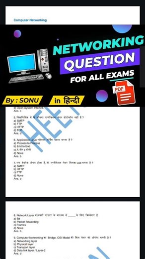 Computer Networking Questions in Hindi (Important Network MCQ Question with answers PDF for exams)