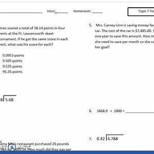 5th Grade Math Topic 7 Test