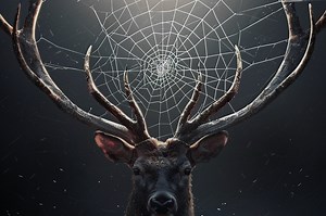 Spiders building webs on deer antlers