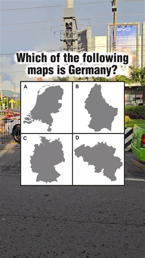 Europe is home to many countries with distinct shapes and borders. Can you identify which of the following maps represents Germany? Test your geography skills and let's see if you can spot it! #Geography #maps #science #QuizTime #Quiz | Learn English