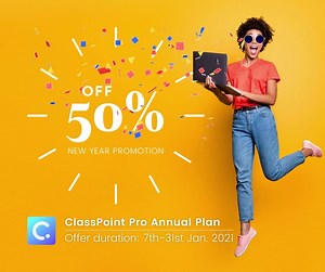 Limited Time Offer: Get 50% off when you upgrade to ClassPoint Pro Annual Plan. Get 50% OFF Now from https://bit.ly/3o1D16C Offer duration: 7th-31st Jan. 2021. #ClassPoint | ClassPoint