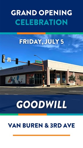 📣 Grand Opening announcement: We’re opening a new Goodwill Store and Donation Center in downtown Phoenix – located within the beautiful, historic building at Van Buren St and 3rd Ave! 💰 First 150 people in line will receive a $5 gift card Shoppers who bring a bag of donations on grand opening weekend will receive a $5 off $10 or more coupon! 📍 310 W. Van Buren St, Phoenix, AZ 85003 📅 Join us next Friday on July 5 for an awesome Grand Opening with fun music, free coffee & donuts, and amazing