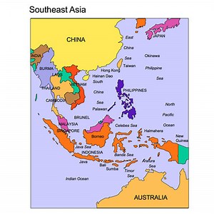 Southeast Asia Regional PowerPoint Map, Countries, Names - Clip Art Maps