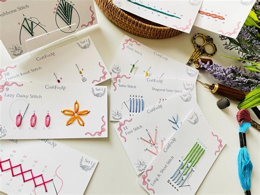 Beginner Embroidery Stitch Card Kit; 12 Essential Stitches Pre Perforated Cards Threads Needle Scissors - Etsy