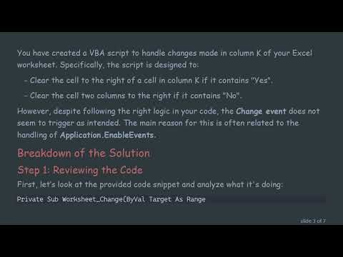 Resolving the VBA Change Event Not Firing Issue in Excel