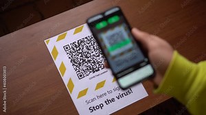 The QR code reader app during the Covid-19. Scan the QR code when entering a transport or institution, as well as in public places, crossing the state border. Travel, pass, ID card, identification Stock Video