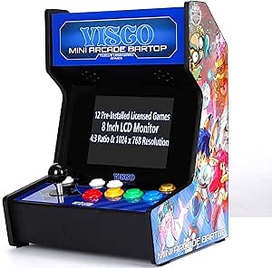 UNICO VISCO Mini Arcade Game Console with Extra Gamepad, Retro Arcade Machine with Pre-Loaded 12Genuine Licensed Retro Games, 8 Inch Display Screen, HDMI Output
