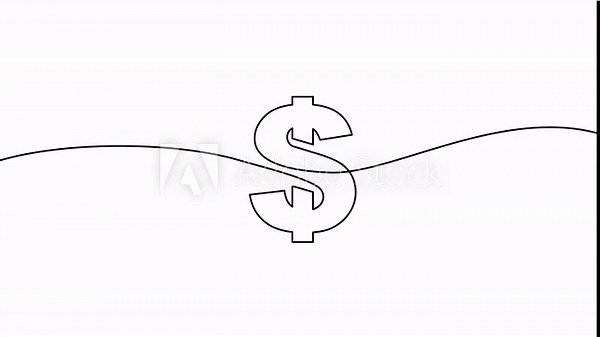 Animated one-line drawing of a dollar sign, created in a continuous self-drawing style. Minimalist contour animation forms the iconic currency symbol, perfect for finance videos