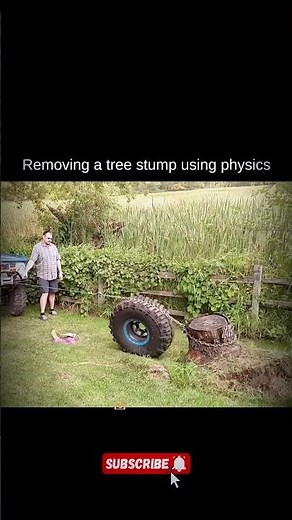 A brilliant use of simple mechanics to pull a stubborn tree stump