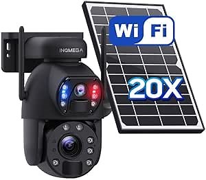INQMEGA [20X Optical Zoom] 6MP Solar Security Camera with Dual-Screen,Solar Camera Wireless Outdoor,Color Night Vision,Dual Screen,2.4G WiFi
